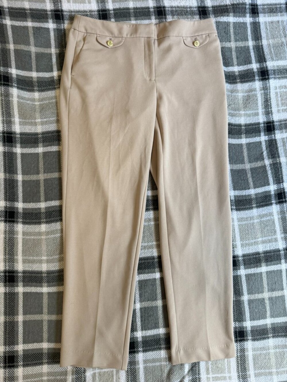 Anne Klein Tan Dress Pants Size 4 Trouser Gold Button Career Slacks